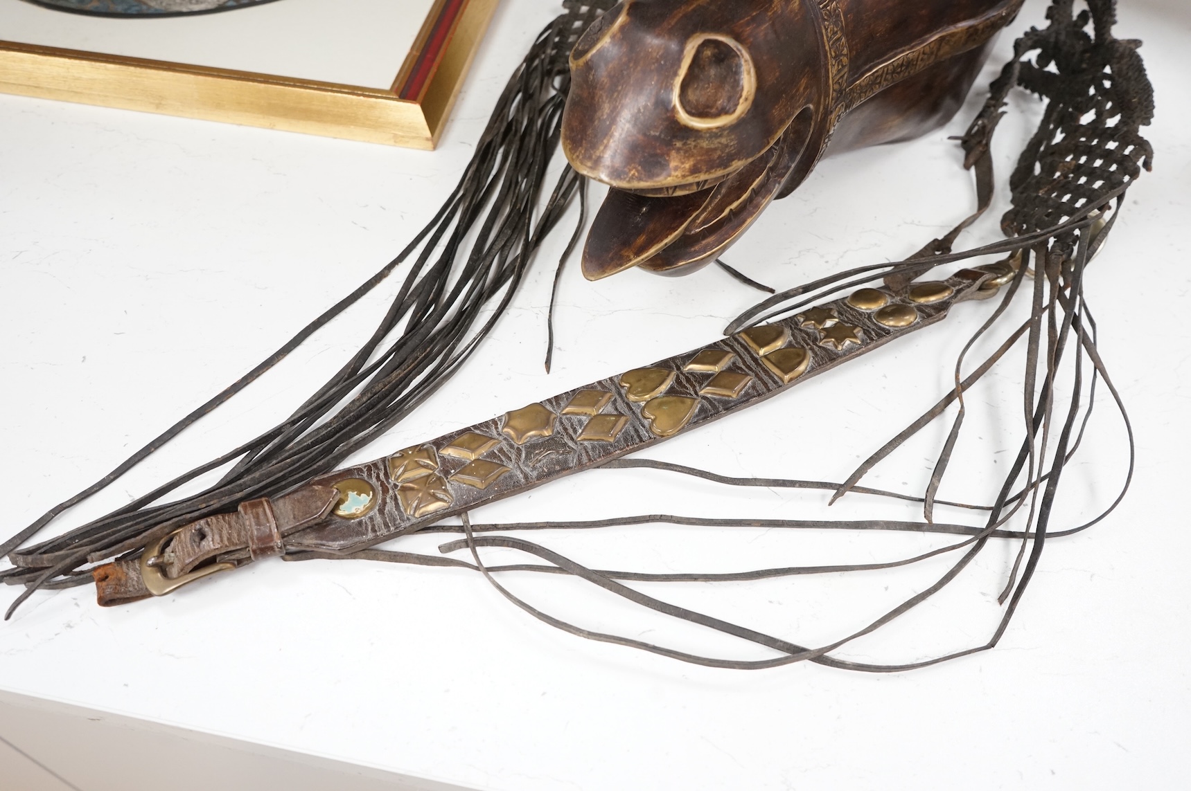A bronze model horse’s head with martingale hangings, 55cm high